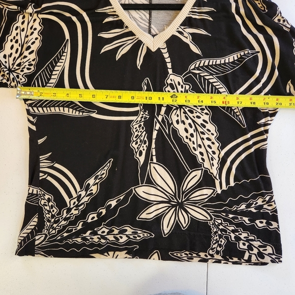 Marfinno Black Floral Leaf Print Knit Top Quiet Luxury Tropical Capsule Office - Picture 6 of 9